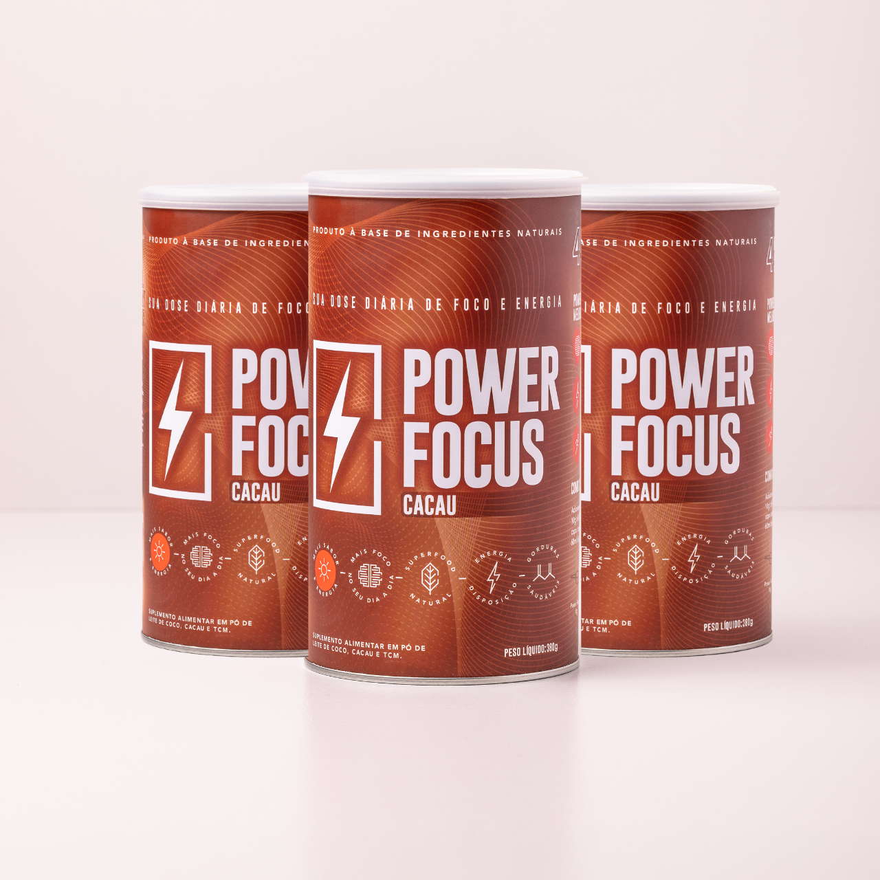 Kit Economic Cacau:  3 Latas de Power Focus Cacau 380g