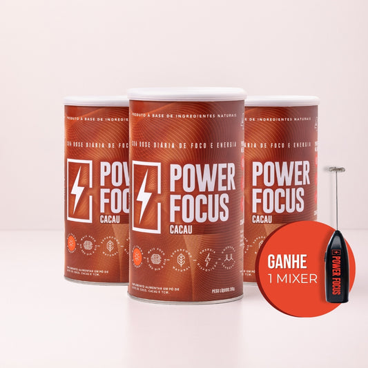 Kit Economic Cacau:  3 Latas de Power Focus Cacau 380g + Mini Mixer